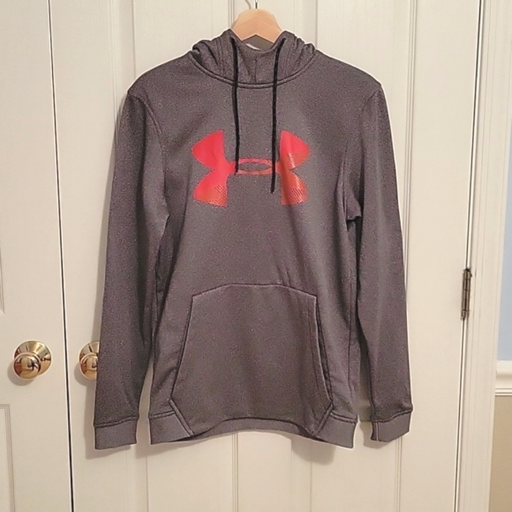 Under Armor Hooded Sweatshirt Dark Grey with Red UA Logo Loose Fit (small)